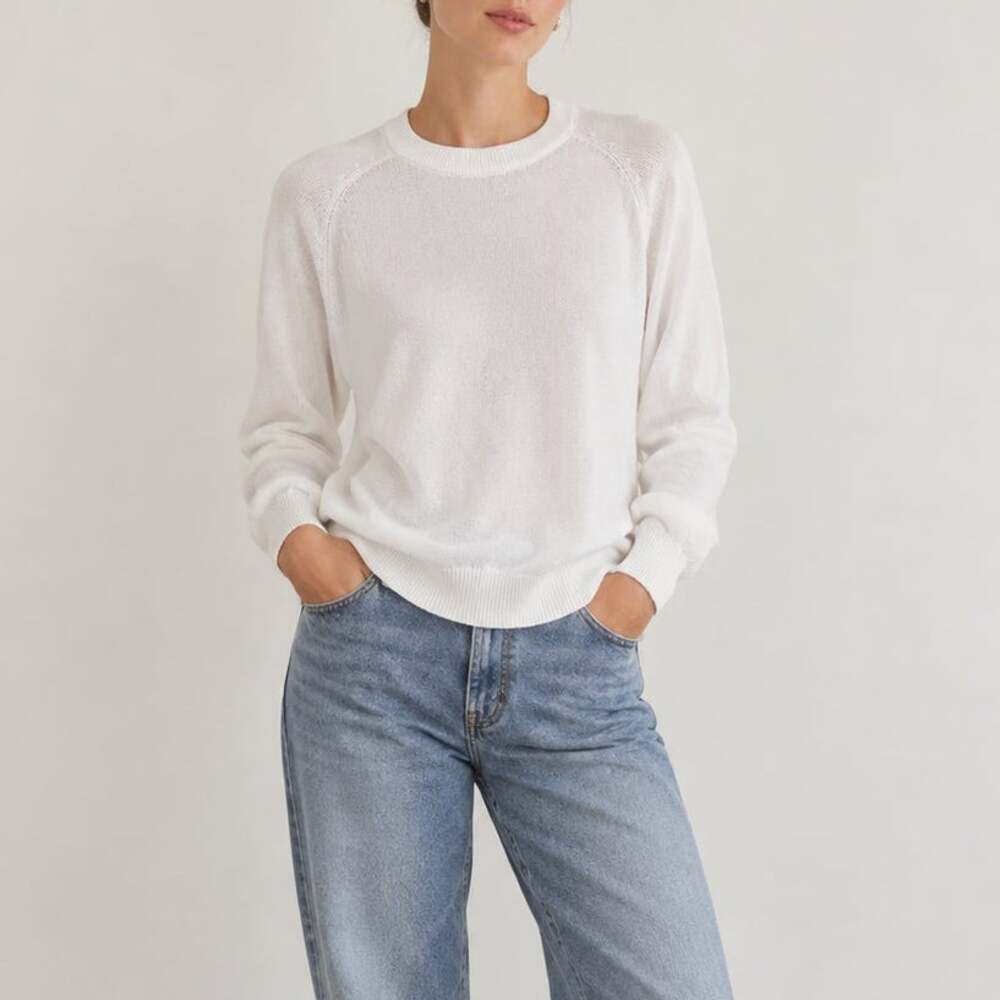 Vintage United Colors of Benetton White 100% Cotton Crewneck Sweater Small Italy